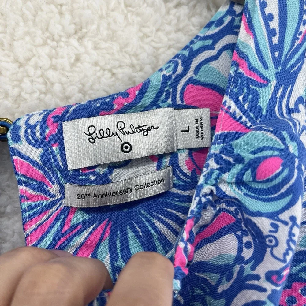 Lilly Pulitzer For Target Girl's Maxi Dress My Fans Blue Pink Size Large Coastal